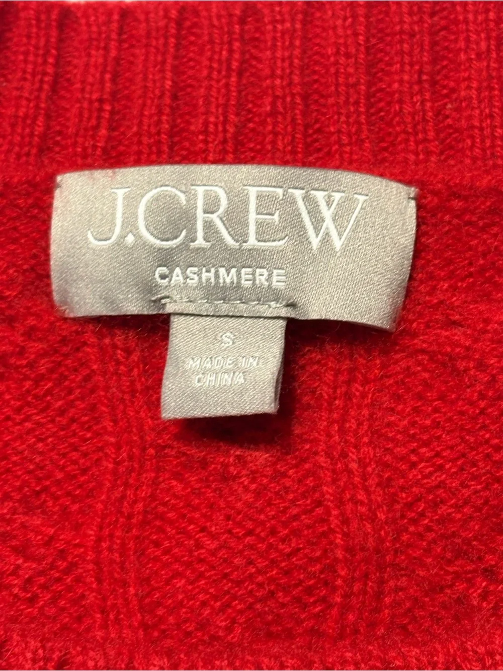 J. Crew Shrunken Cable Knit Crewneck Sweater Size Small Red Holiday Christmas